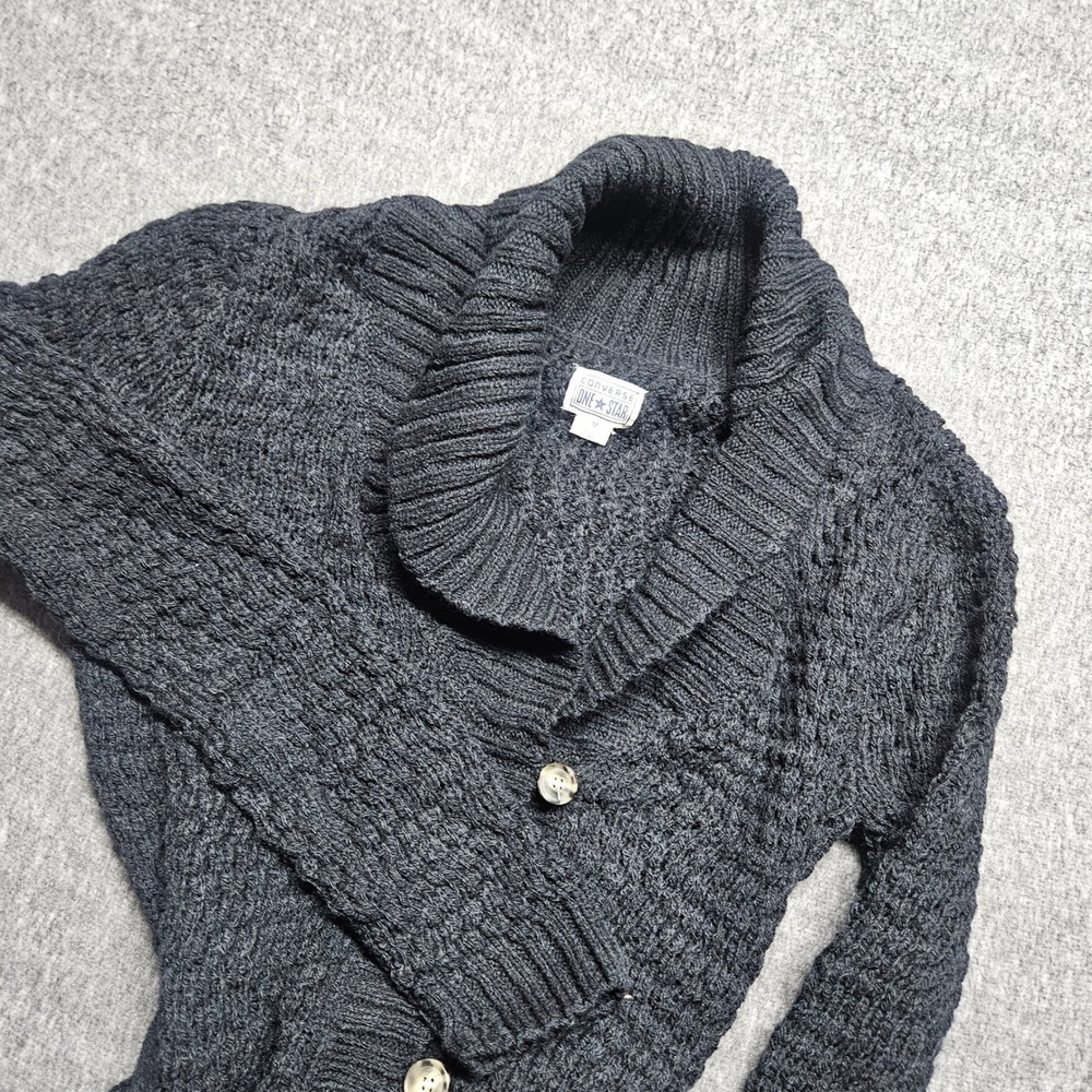 Converse Cardigan Sweater Women Medium Gray Belted Shawl Collar Wool Blend